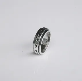 Star Movable Spin Star Luxury 925 Sterling Silver Unisex Luxury Fidget Ring Band