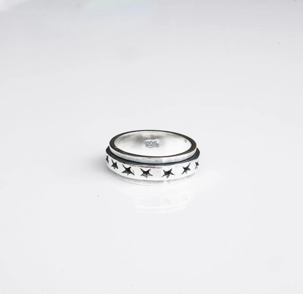 Star Movable Spin Star Luxury 925 Sterling Silver Unisex Luxury Fidget Ring Band