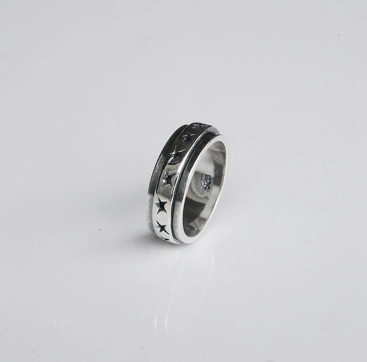 Star Movable Spin Star Luxury 925 Sterling Silver Unisex Luxury Fidget Ring Band