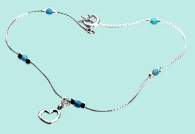 Sterling Silver Anklet with blue opals. Designer Jewelry.
