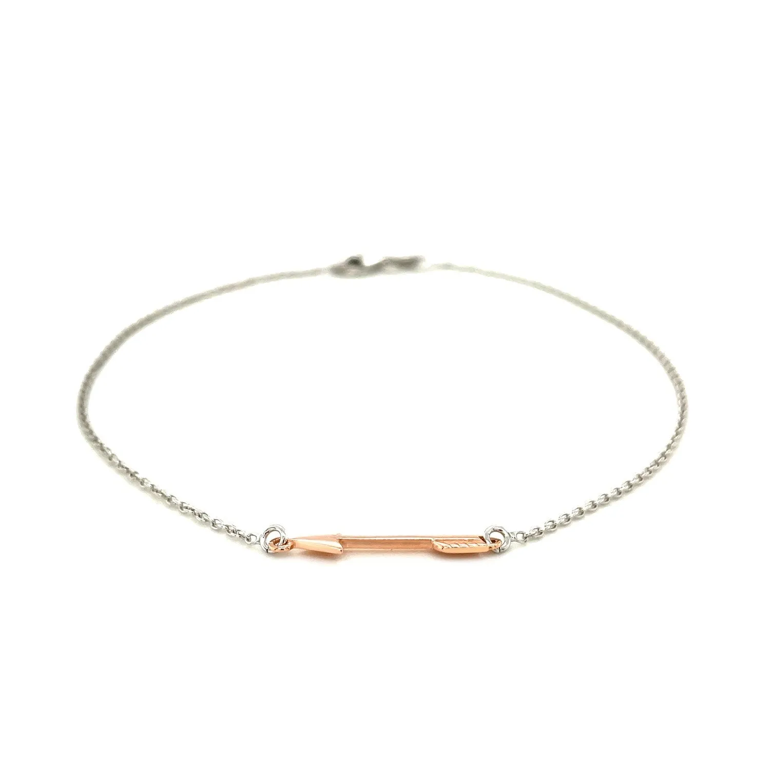 Sterling Silver Anklet with Rose Toned Arrow