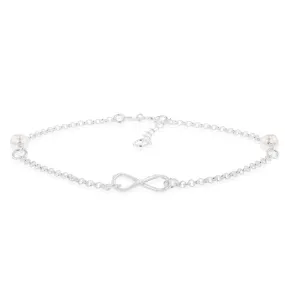 Sterling Silver Infinity And White Bead On 27cm Anklet