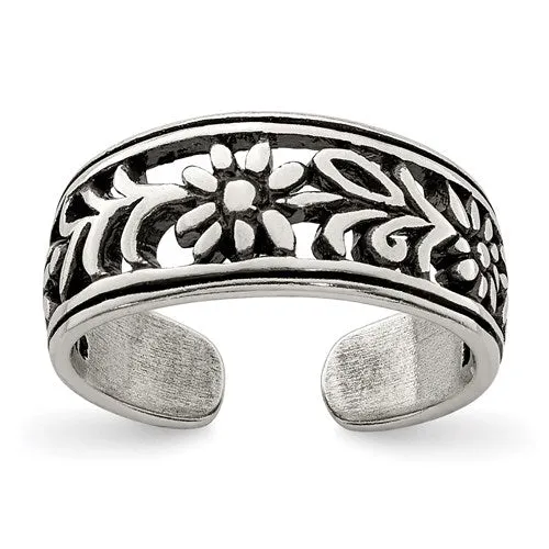 Sterling Silver Open Floral Toe Ring