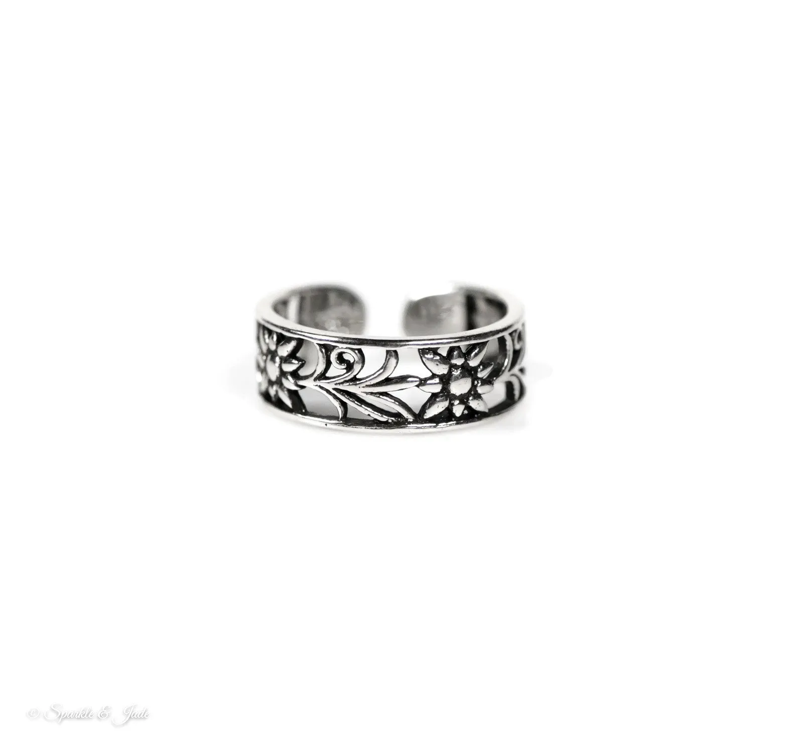 Sterling Silver Open Floral Toe Ring