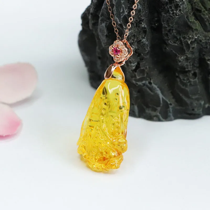 Sterling Silver Rose Gold Necklace with Beeswax Amber Pendant