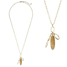 Stone Chain Link Long Necklace - Gold Brown