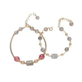 Strawberry Crystal Moonstone Pixiu Fortune Transfer Bracelet - Sterling Silver Niche Design