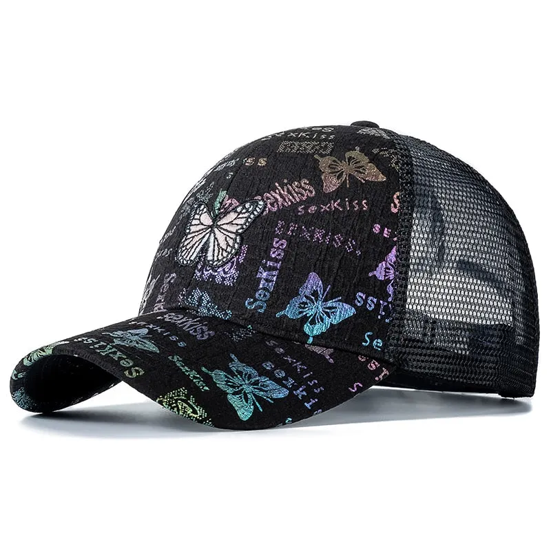 Stylish Women Cap Summer Trucker Hats For Women Fashion Butterfly Embroidery Baseball Cap Outdoor Streetwear Hat Cap