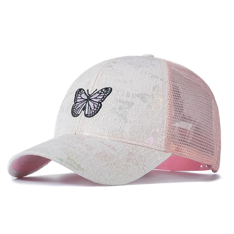 Stylish Women Cap Summer Trucker Hats For Women Fashion Butterfly Embroidery Baseball Cap Outdoor Streetwear Hat Cap