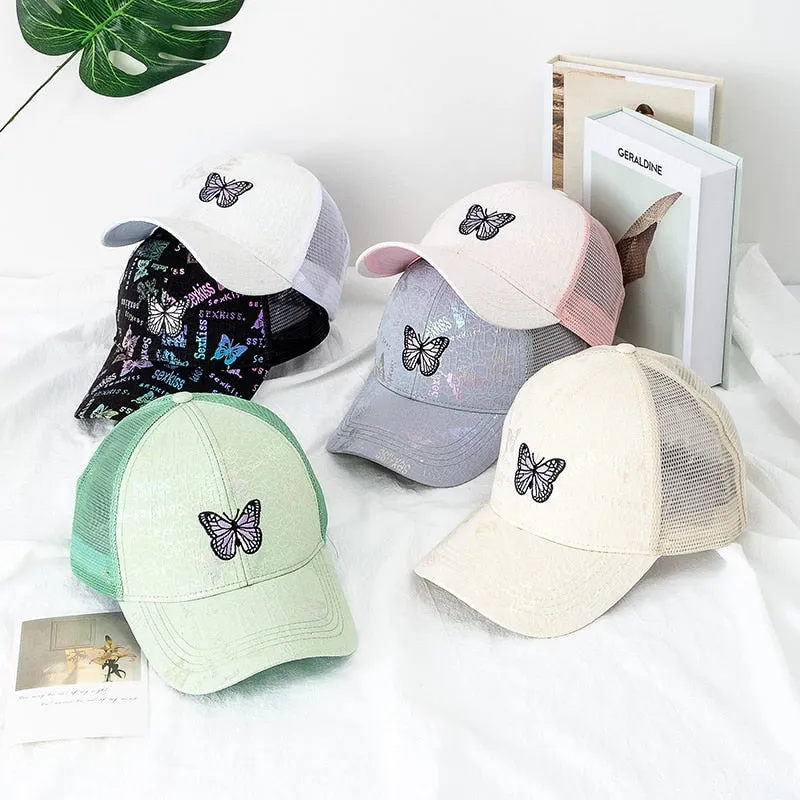 Stylish Women Cap Summer Trucker Hats For Women Fashion Butterfly Embroidery Baseball Cap Outdoor Streetwear Hat Cap