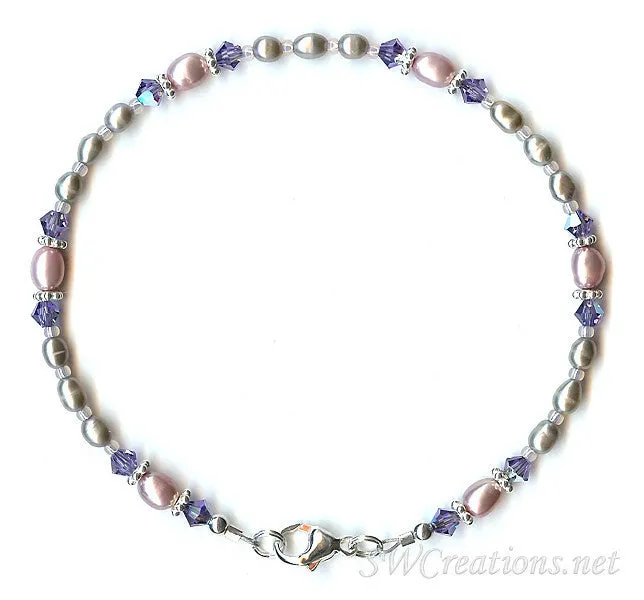 Tanzanite Crystal Mauve Pearl Anklet