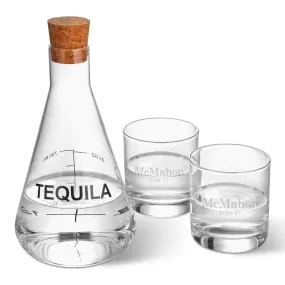 Tequila Decanter in Wood Crate with Two Lowball Glasses