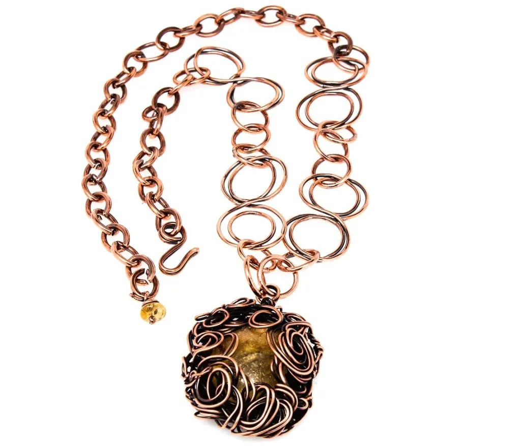 The Golden Amber Lady Copper Pendant Necklace