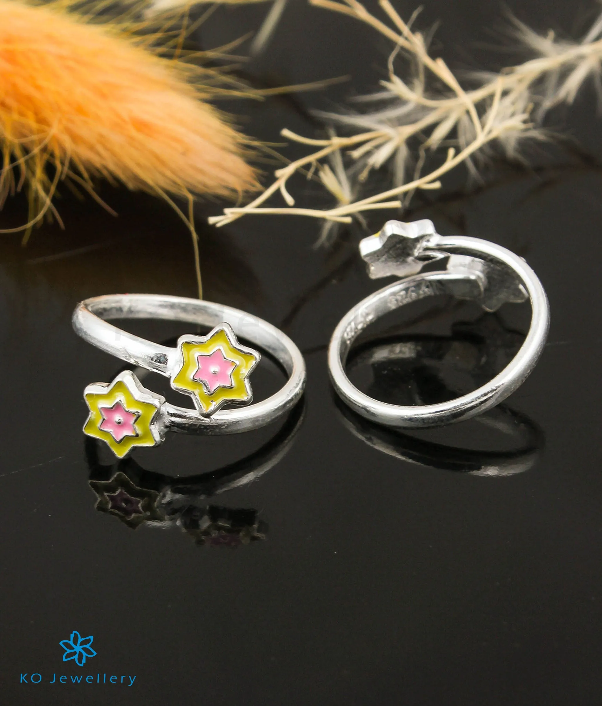The Starry Silver Toe-Rings (Yellow/Front open)