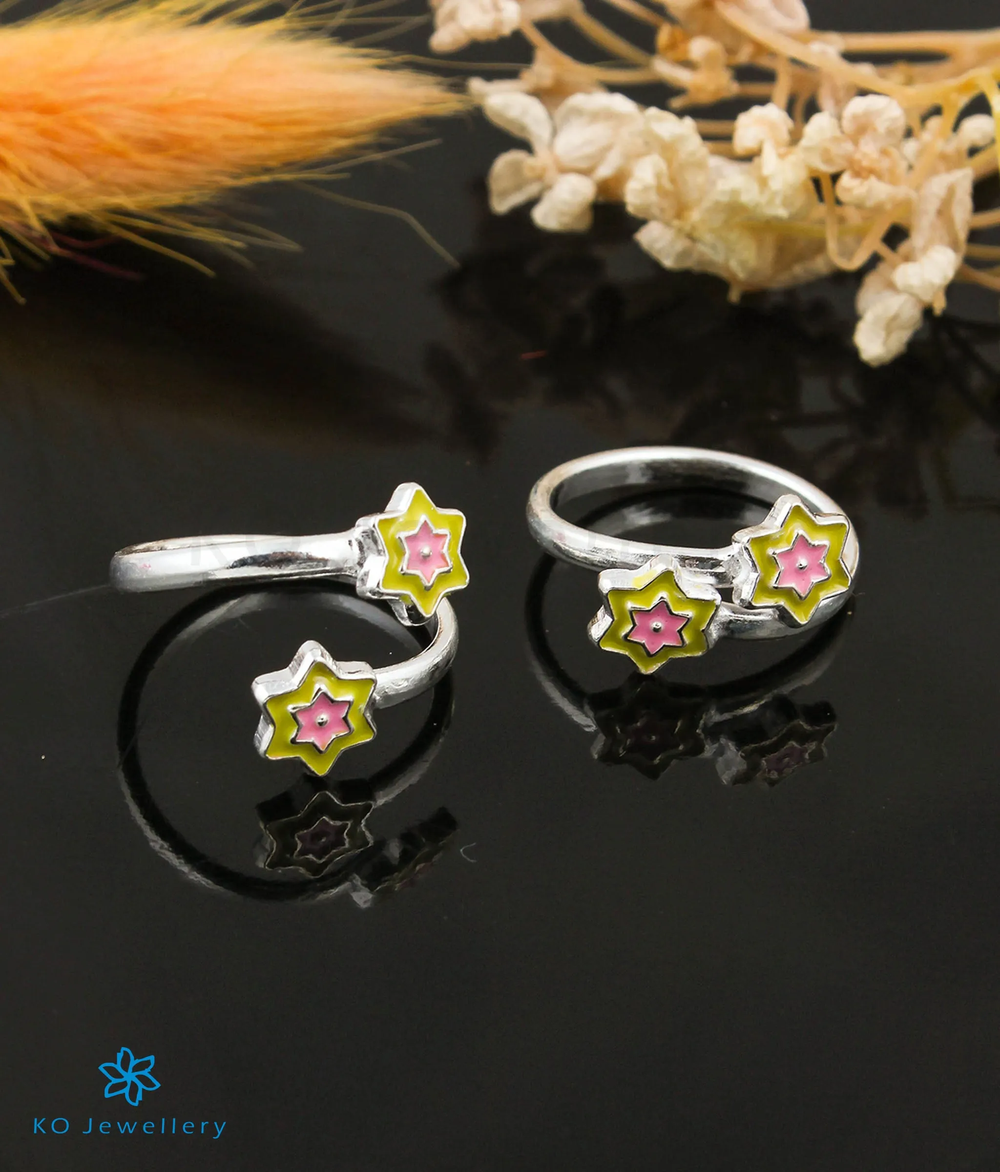 The Starry Silver Toe-Rings (Yellow/Front open)