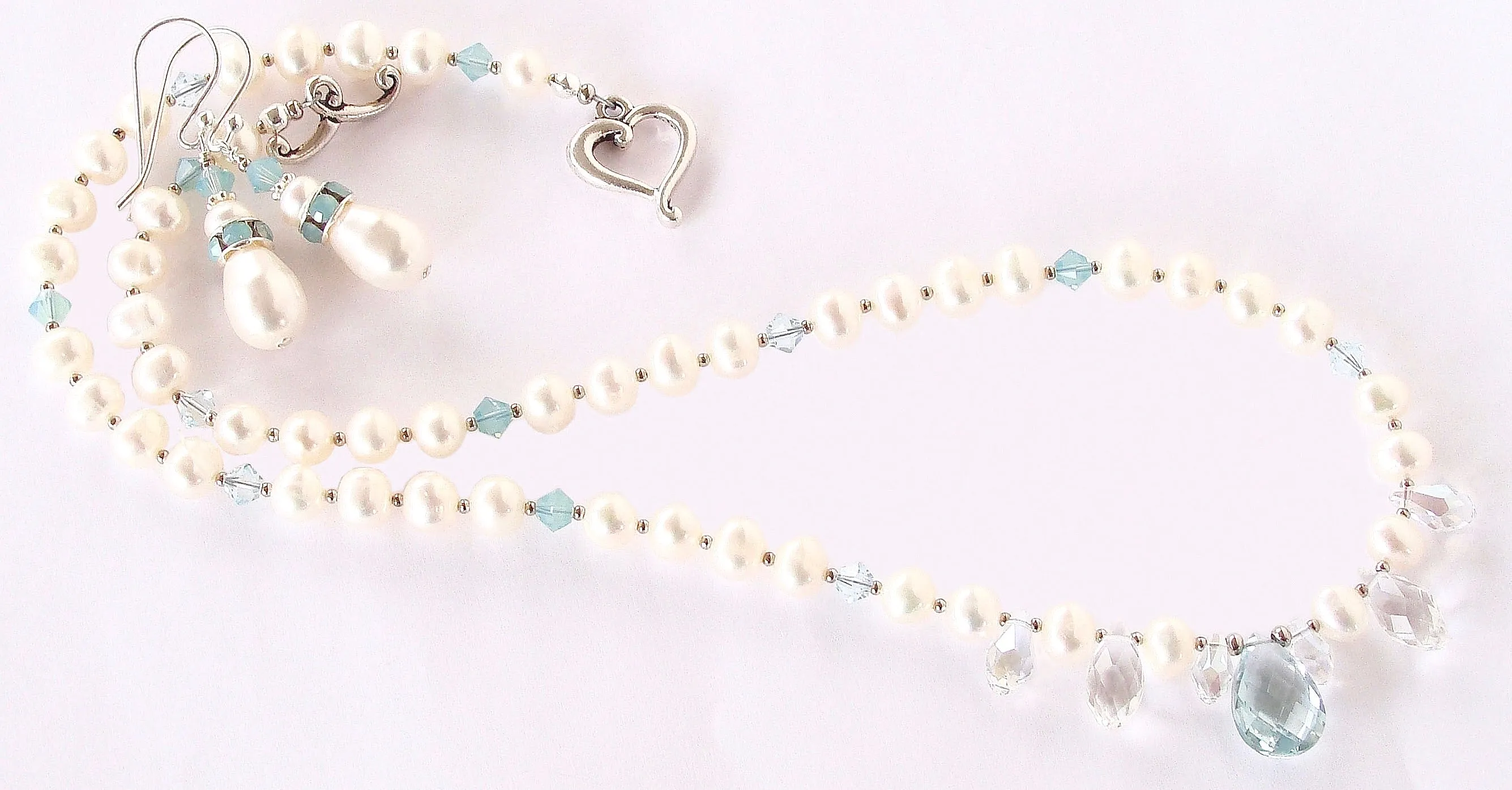 Thea: Freshwater Pearl Necklace with Aqua Quartz Pendant