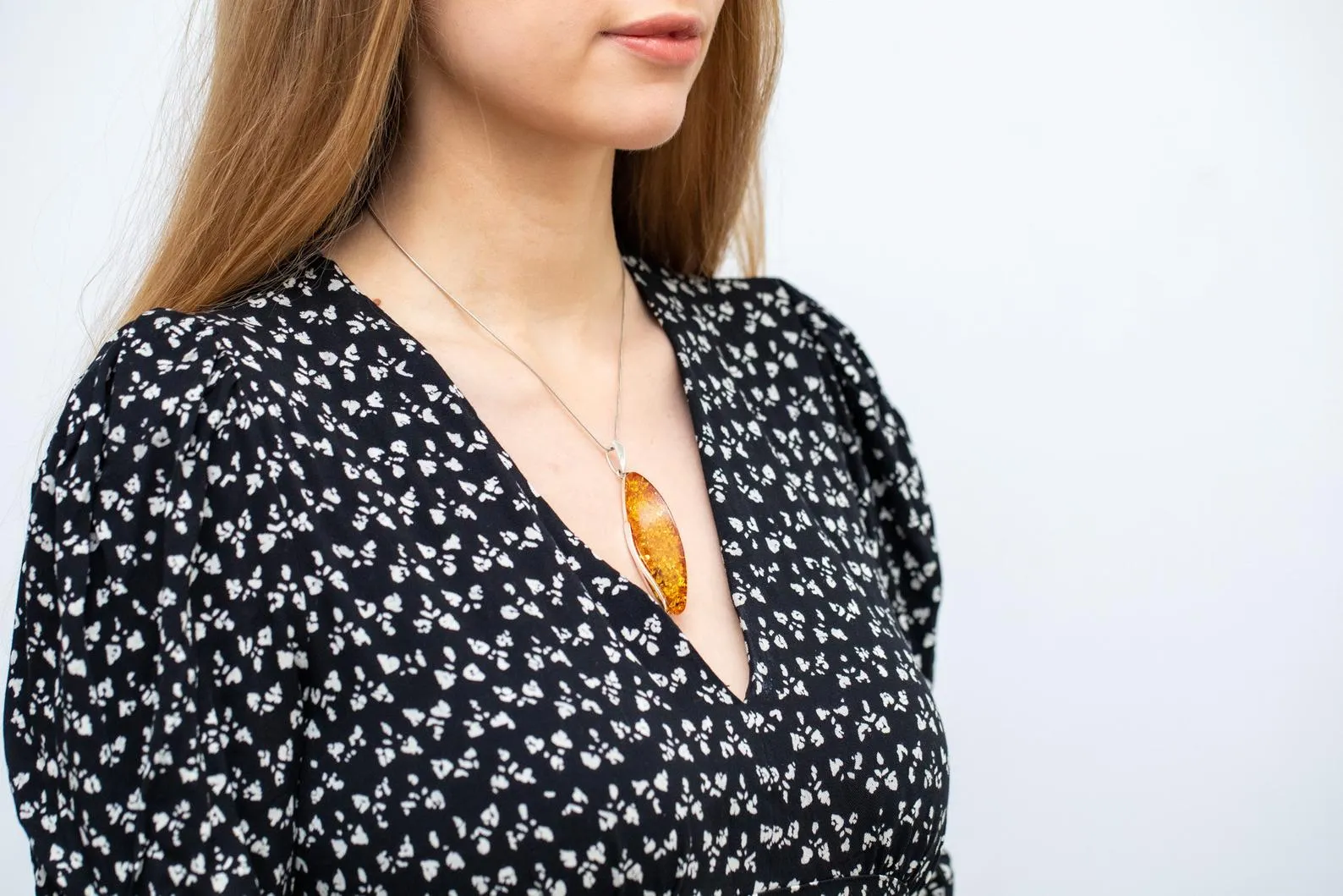 Thin Amber Pendant with Flakes