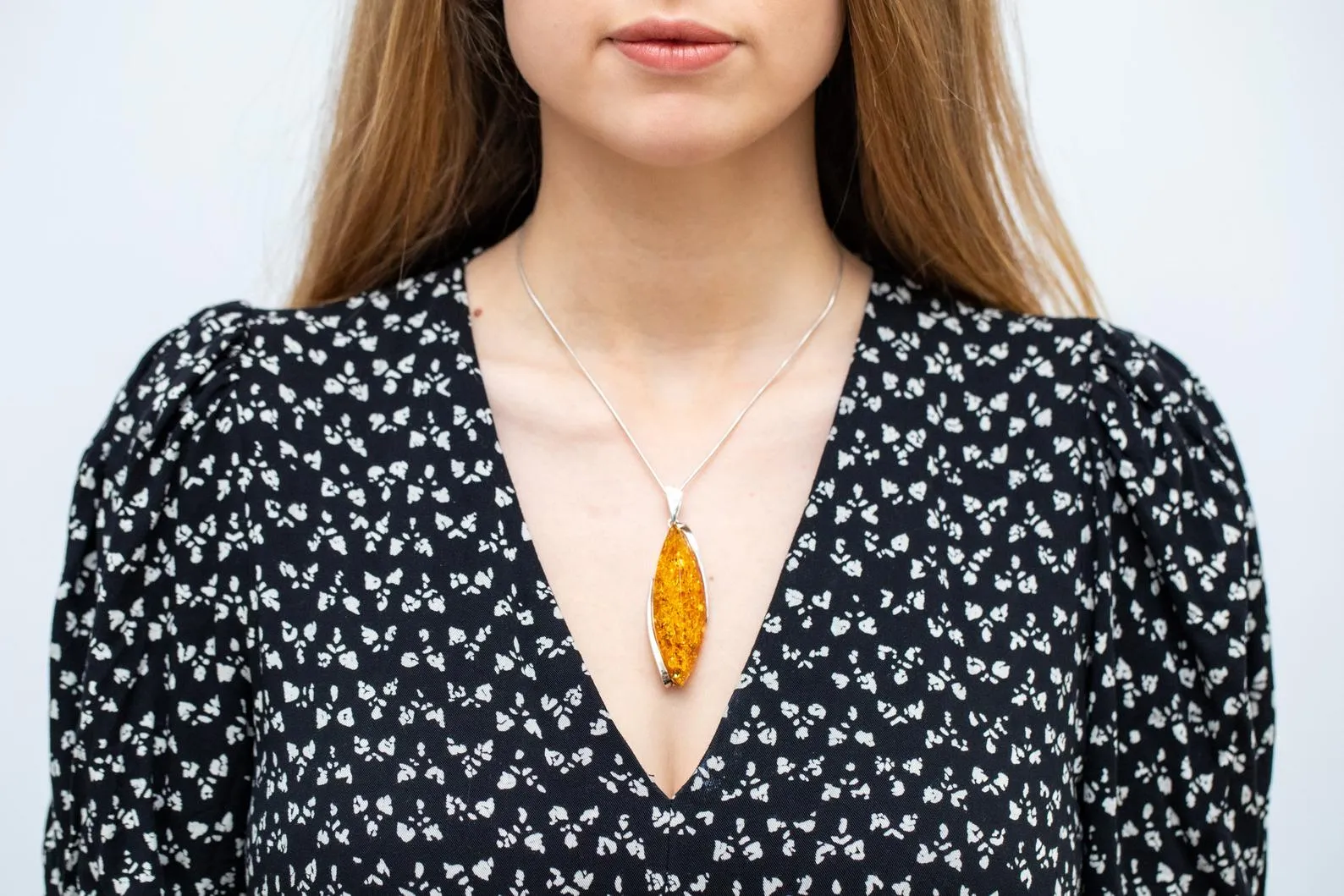 Thin Amber Pendant with Flakes