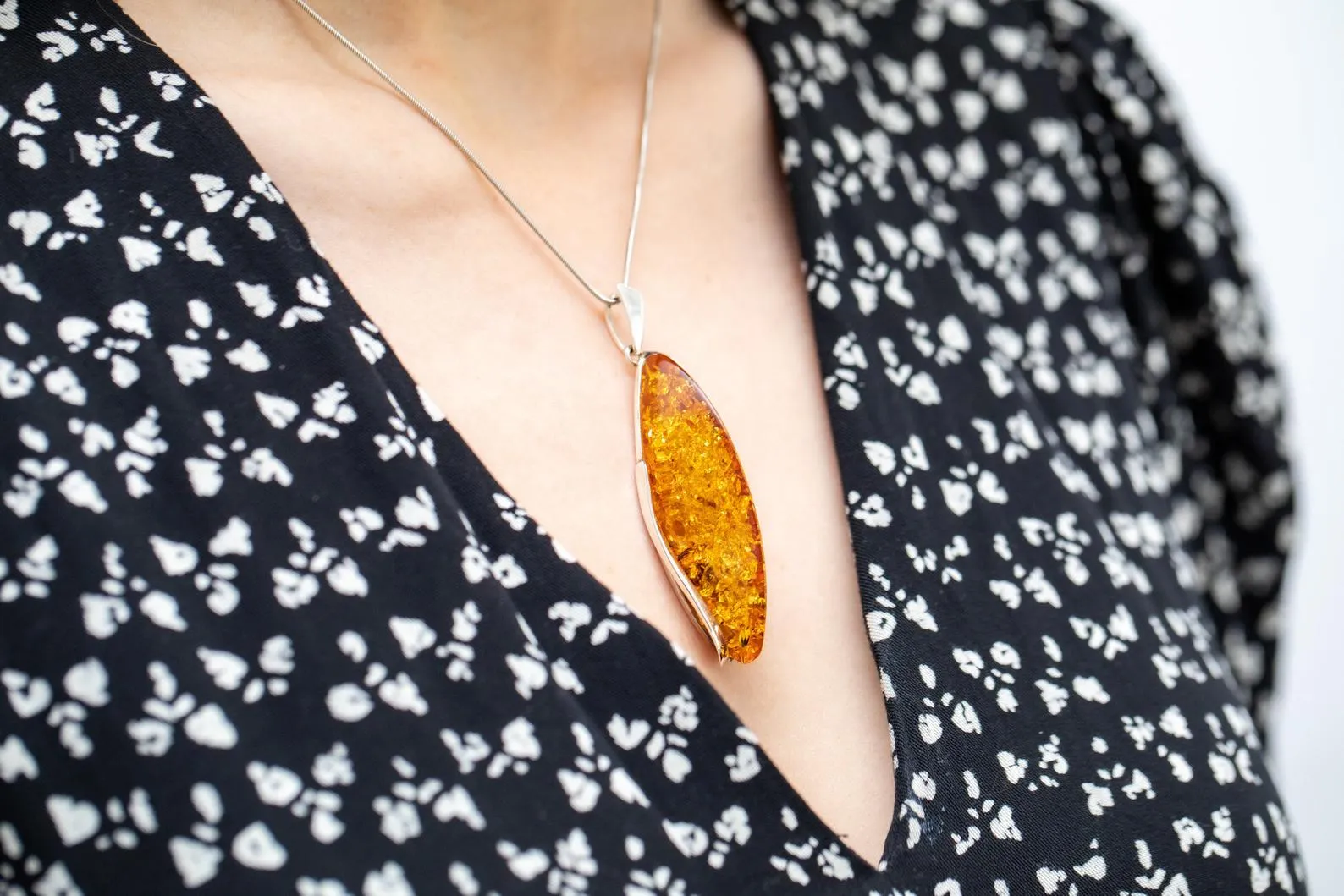Thin Amber Pendant with Flakes