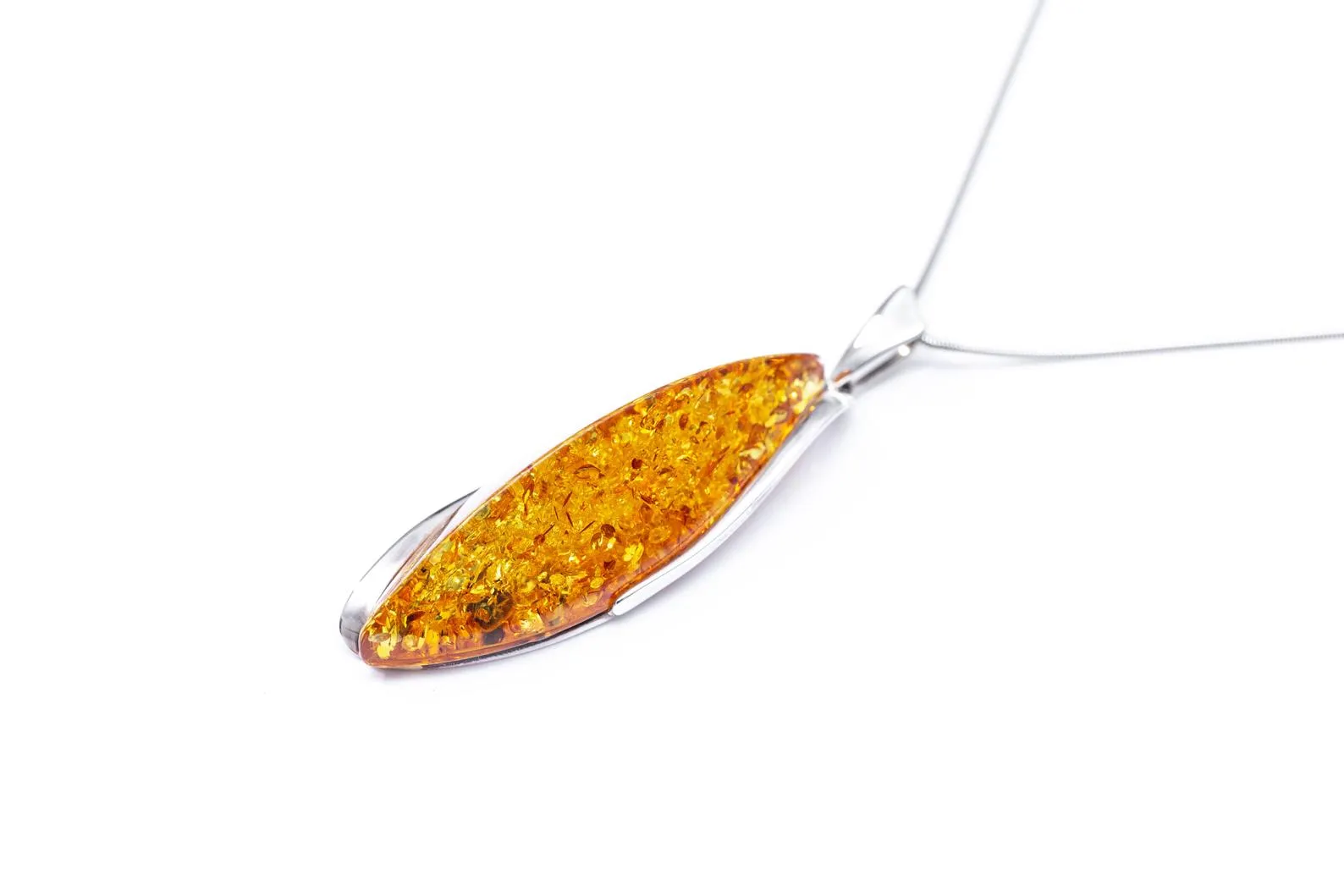Thin Amber Pendant with Flakes