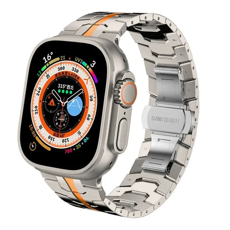 Titanium Metal Watch Band Strap Compatible with Apple Watch Ultra 2 Band 49mm 45mm 44mm 42mm - Titanium Orange