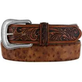TONY LAMA MEN'S OSTRICH/FLORAL PRINT BELT/C42525