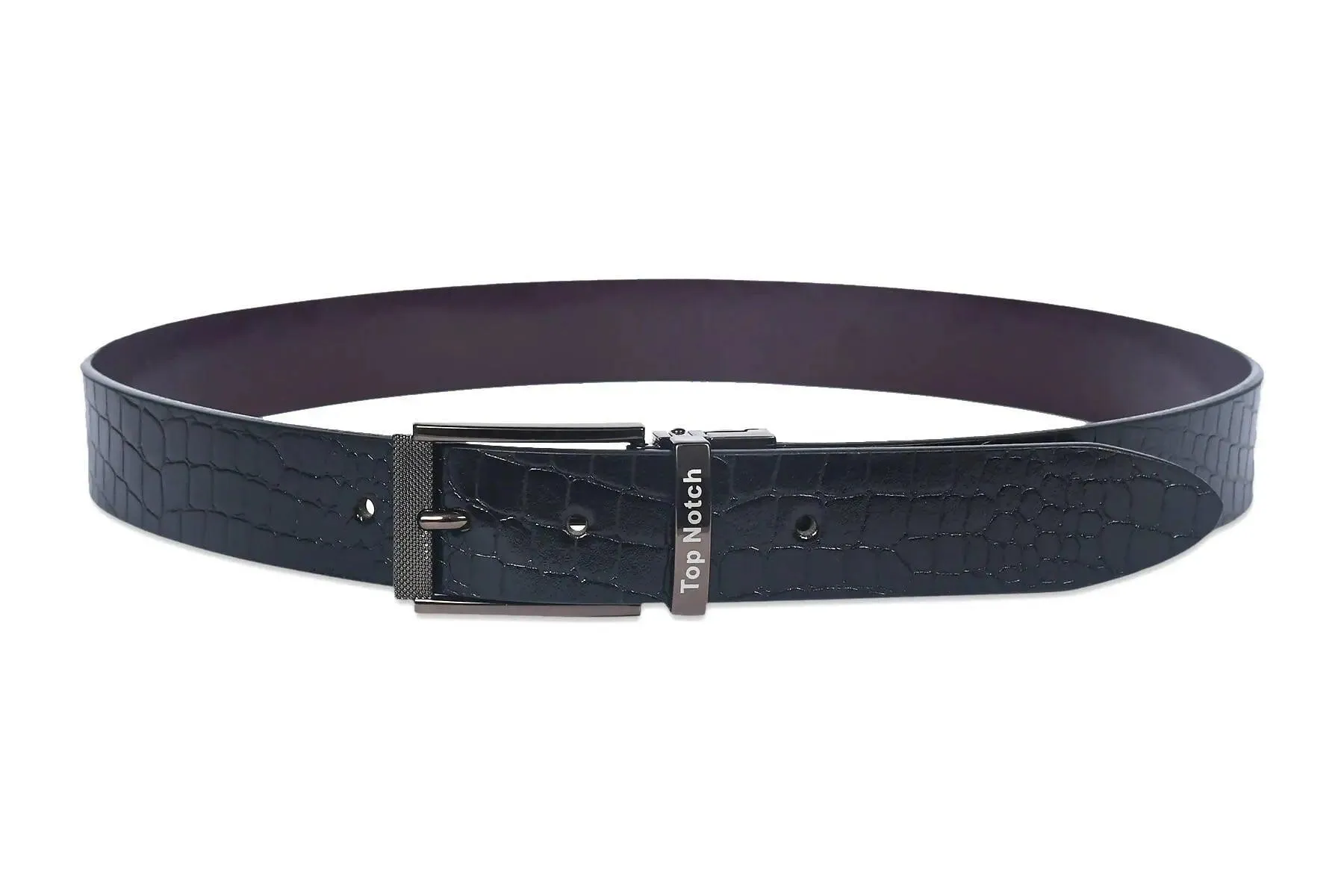 Top Notch Leather Belt for Men Colour - Black Croco / Maroon Reversible Italian Belt (SKU TP0012)
