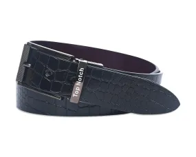 Top Notch Leather Belt for Men Colour - Black Croco / Maroon Reversible Italian Belt (SKU TP0012)