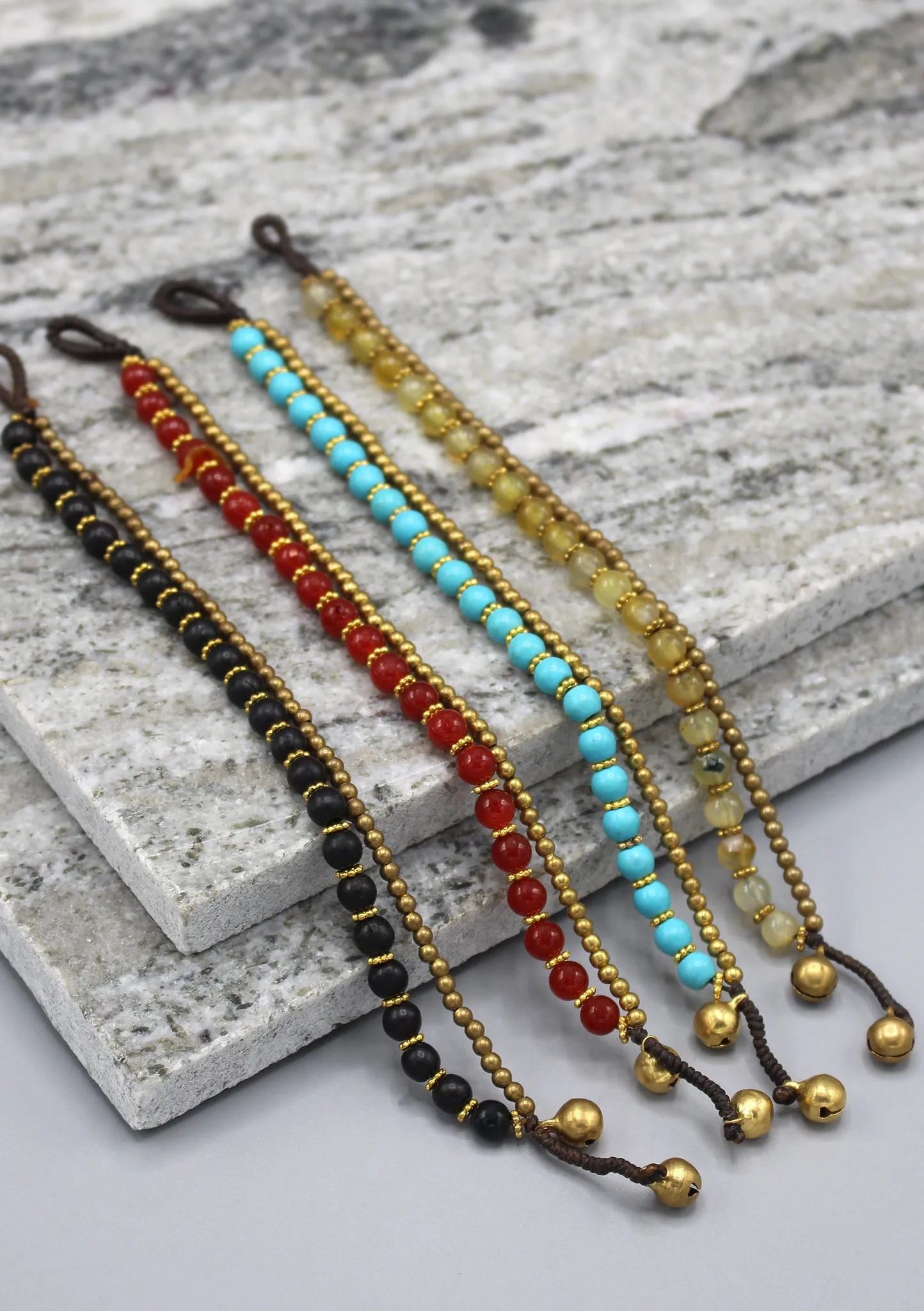 Trendy Glass Beads and Brass Bell Anklet