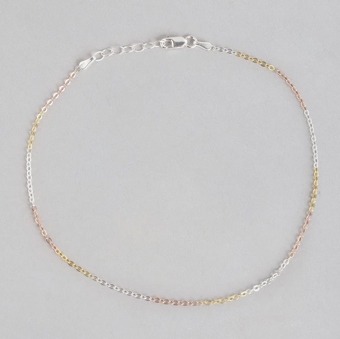 Trendy Triple Tone 925 Sterling Silver Cable Chain Anklet
