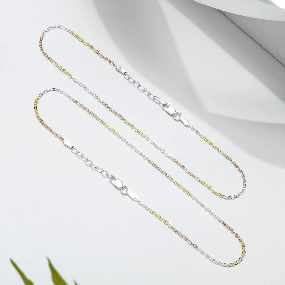 Trendy Triple Tone 925 Sterling Silver Cable Chain Anklet