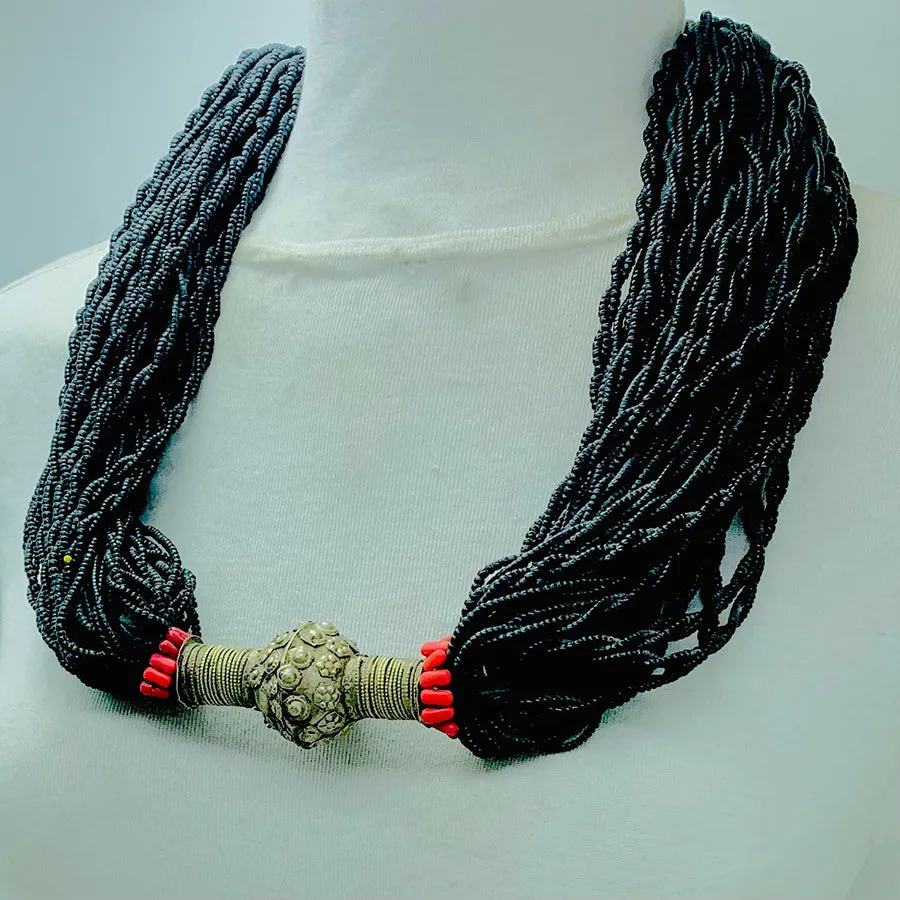 Tribal Black Beaded Layered Necklace