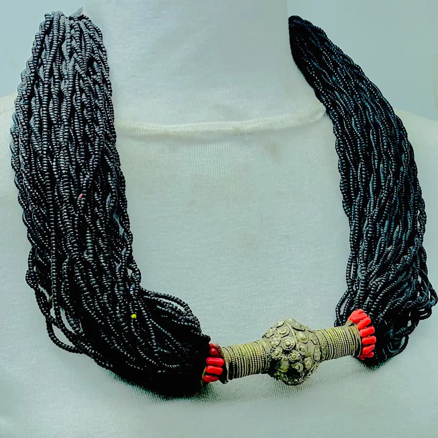 Tribal Black Beaded Layered Necklace
