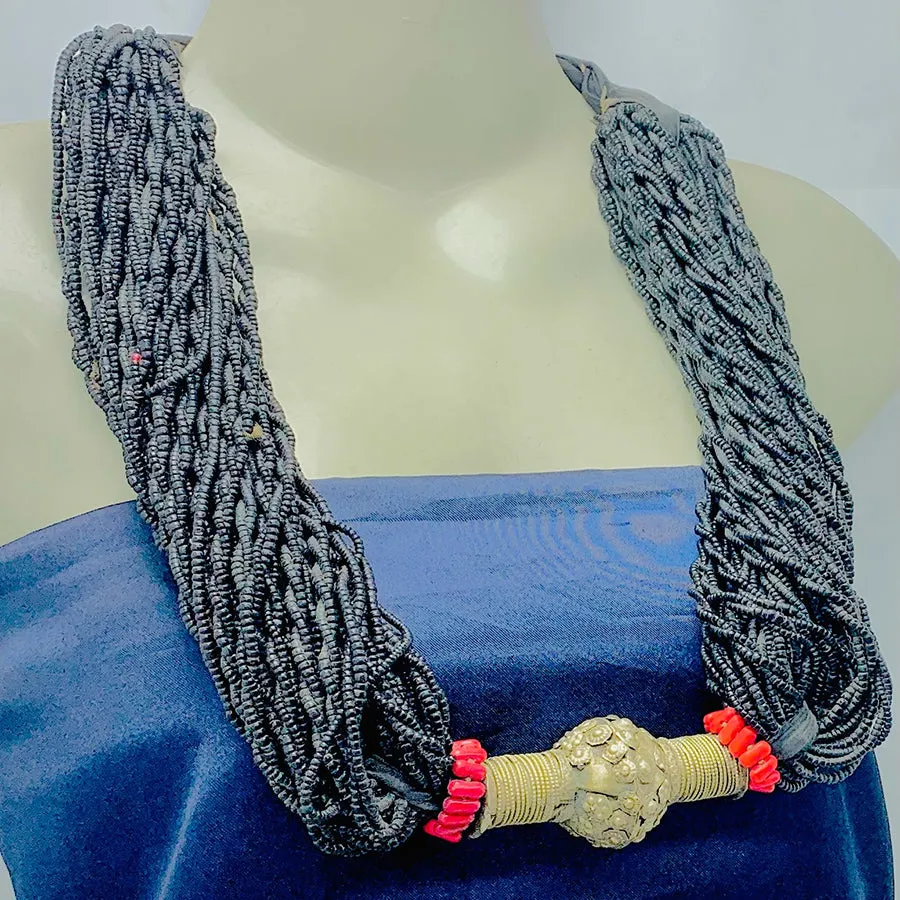Tribal Black Beaded Layered Necklace