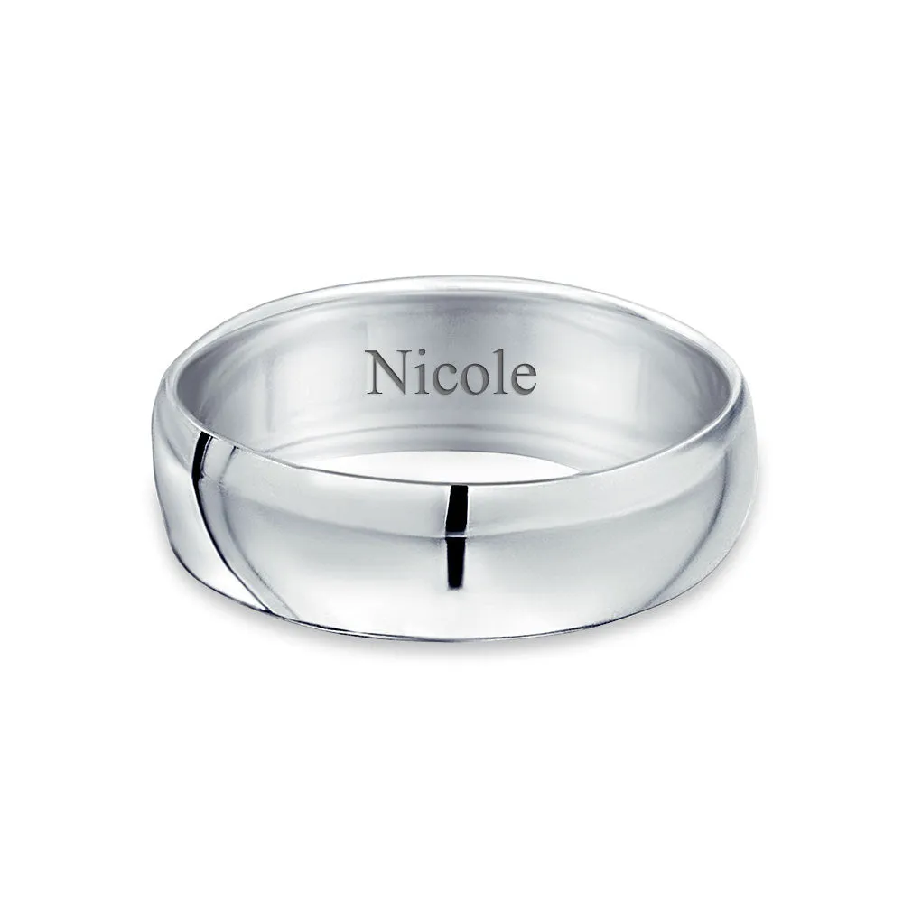 Unisex Classic Minimalist Dome Sterling Silver Ring for Couples Wedding Band