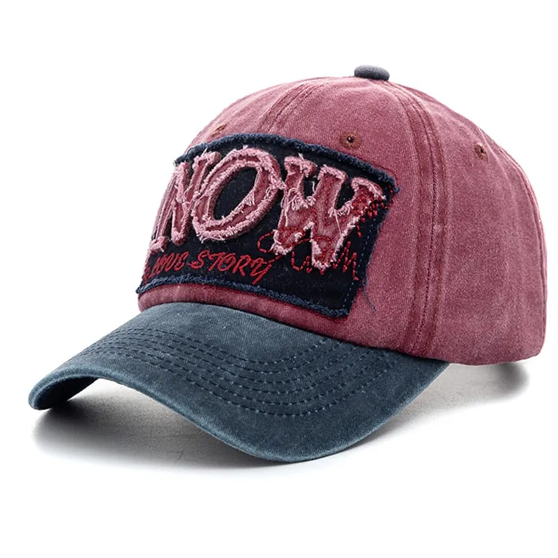 Unisex Washed Cotton Cap NOW Letter Vintage Baseball Cap Men Women Adjustable Casual Outdoor Streetwear Sports Hat