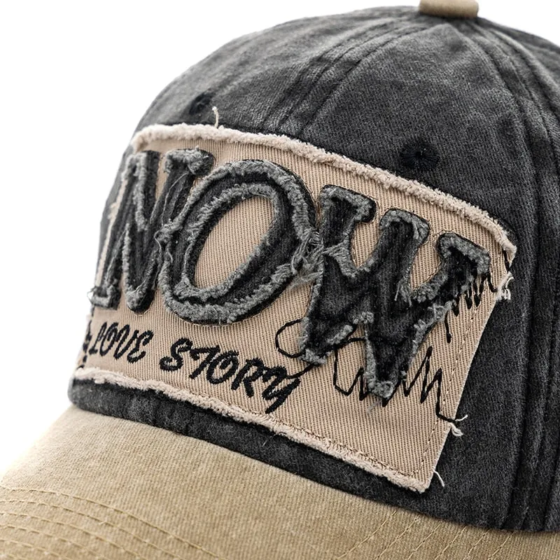 Unisex Washed Cotton Cap NOW Letter Vintage Baseball Cap Men Women Adjustable Casual Outdoor Streetwear Sports Hat