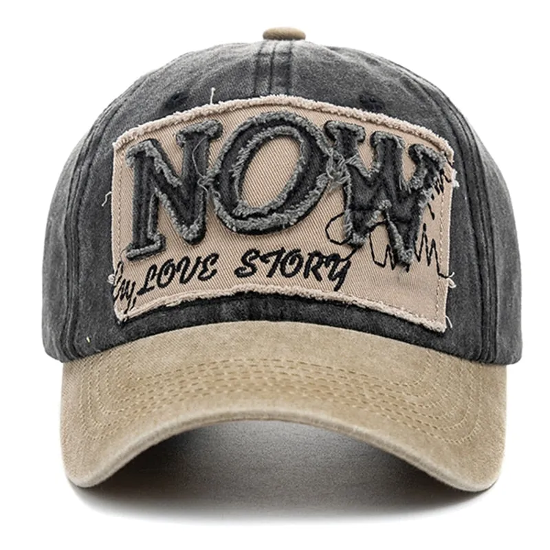 Unisex Washed Cotton Cap NOW Letter Vintage Baseball Cap Men Women Adjustable Casual Outdoor Streetwear Sports Hat