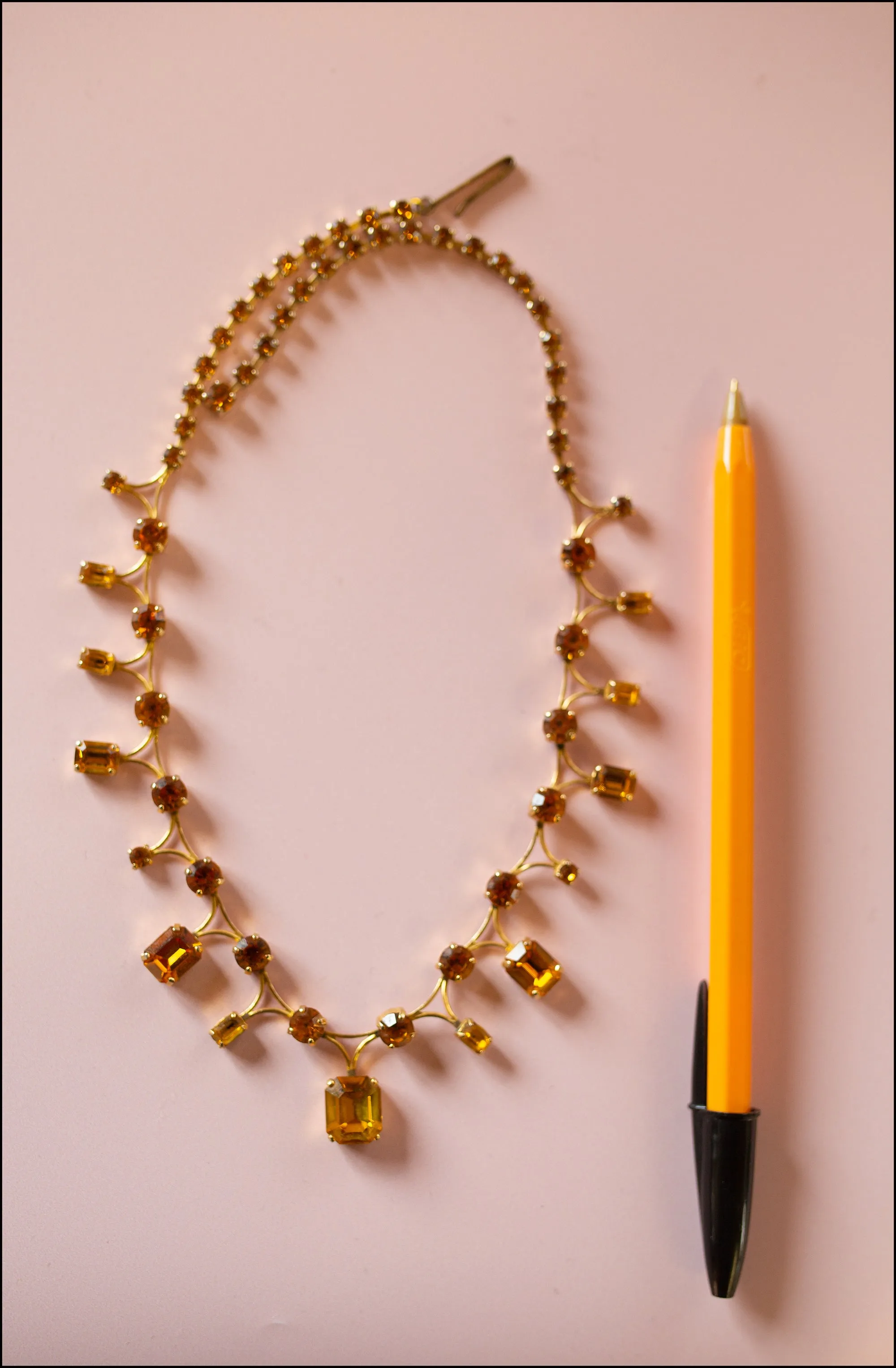 Vintage 1960s Amber Rhinestone Necklace