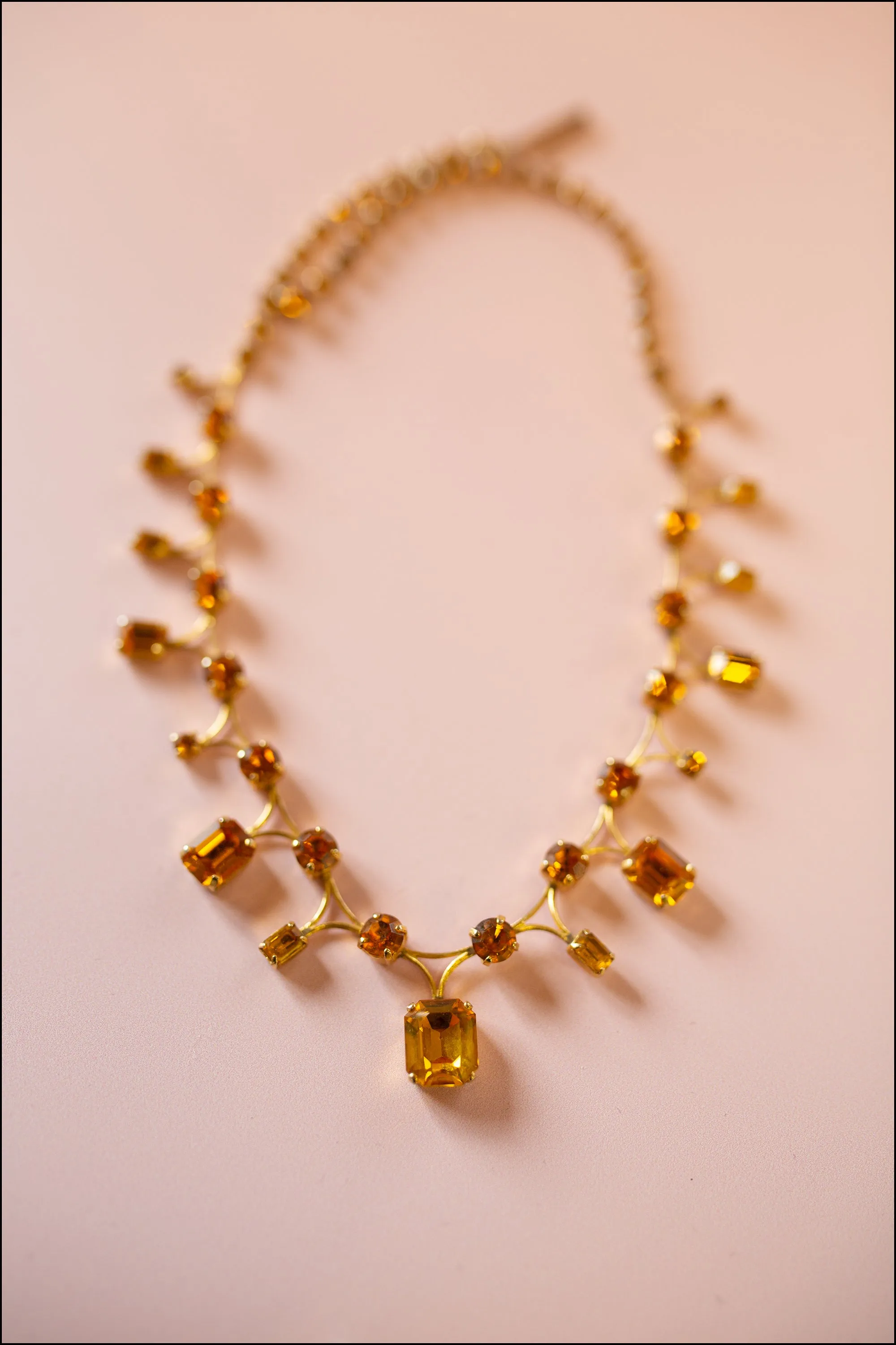 Vintage 1960s Amber Rhinestone Necklace