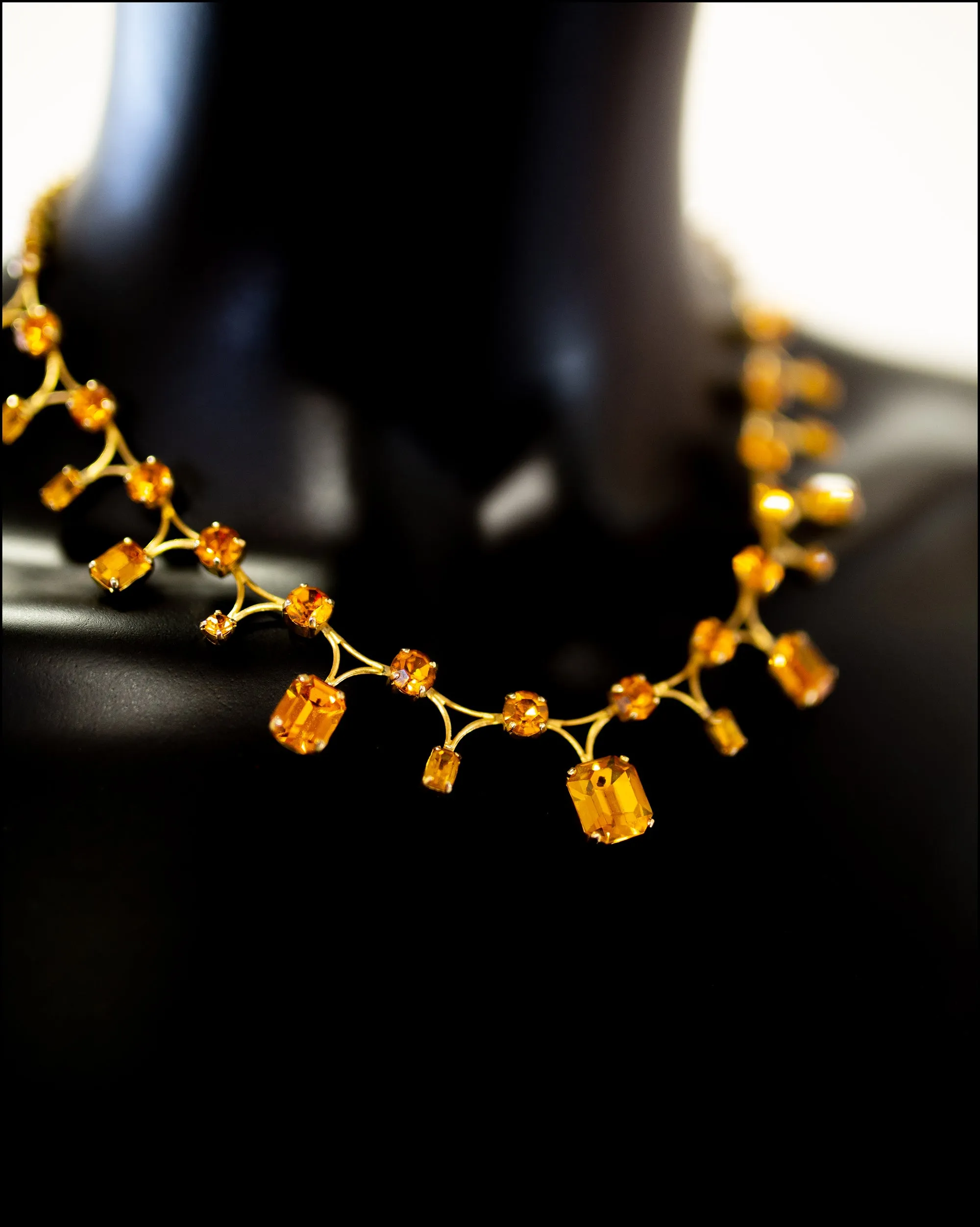 Vintage 1960s Amber Rhinestone Necklace