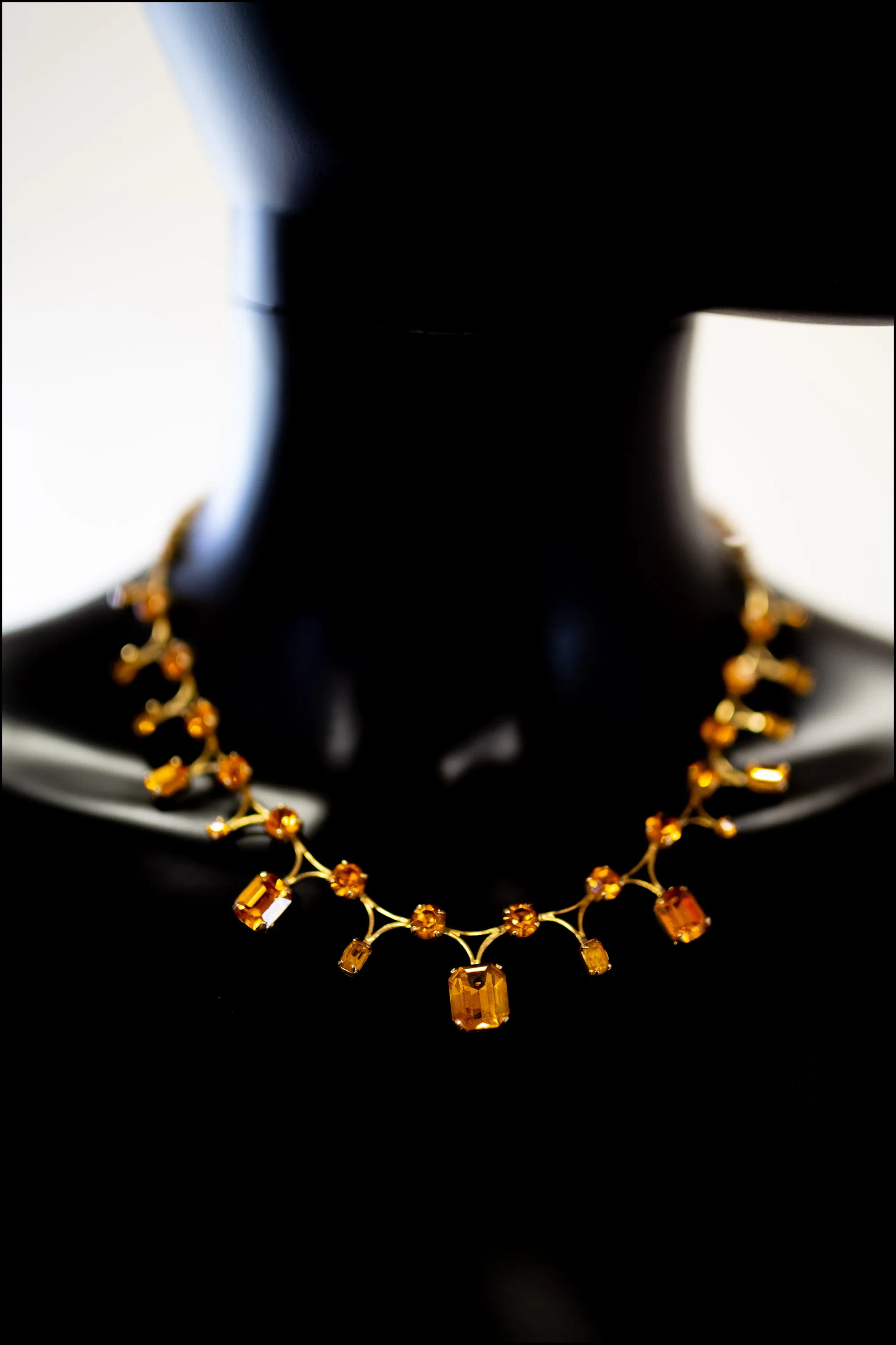 Vintage 1960s Amber Rhinestone Necklace