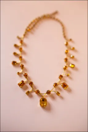 Vintage 1960s Amber Rhinestone Necklace