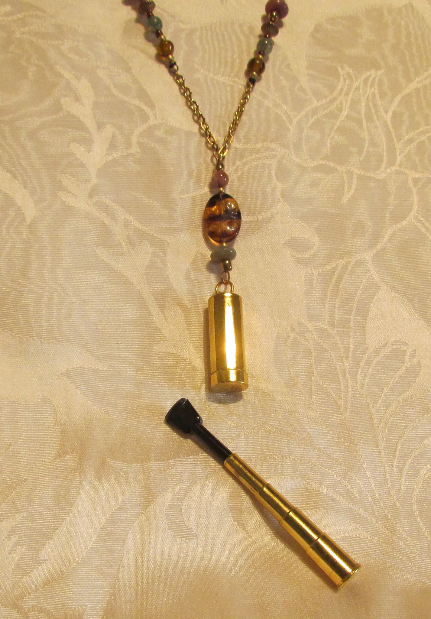 Vintage Folda Cigarette Holder Necklace Handmade Semi Precious Beaded OOAK Pendant Necklace