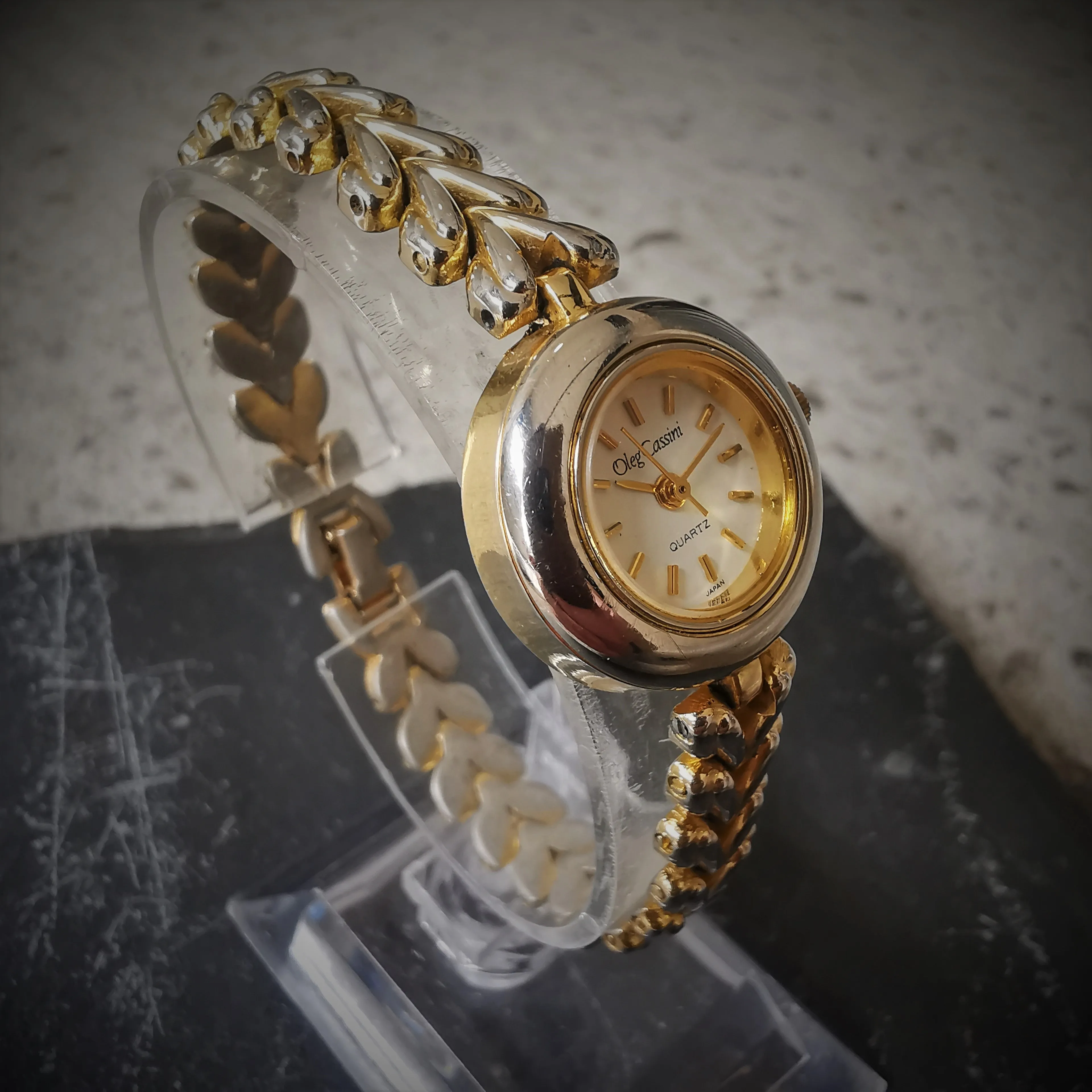 Vintage Women's Oleg Cassini Chrome And Gold Plated Quartz Watch