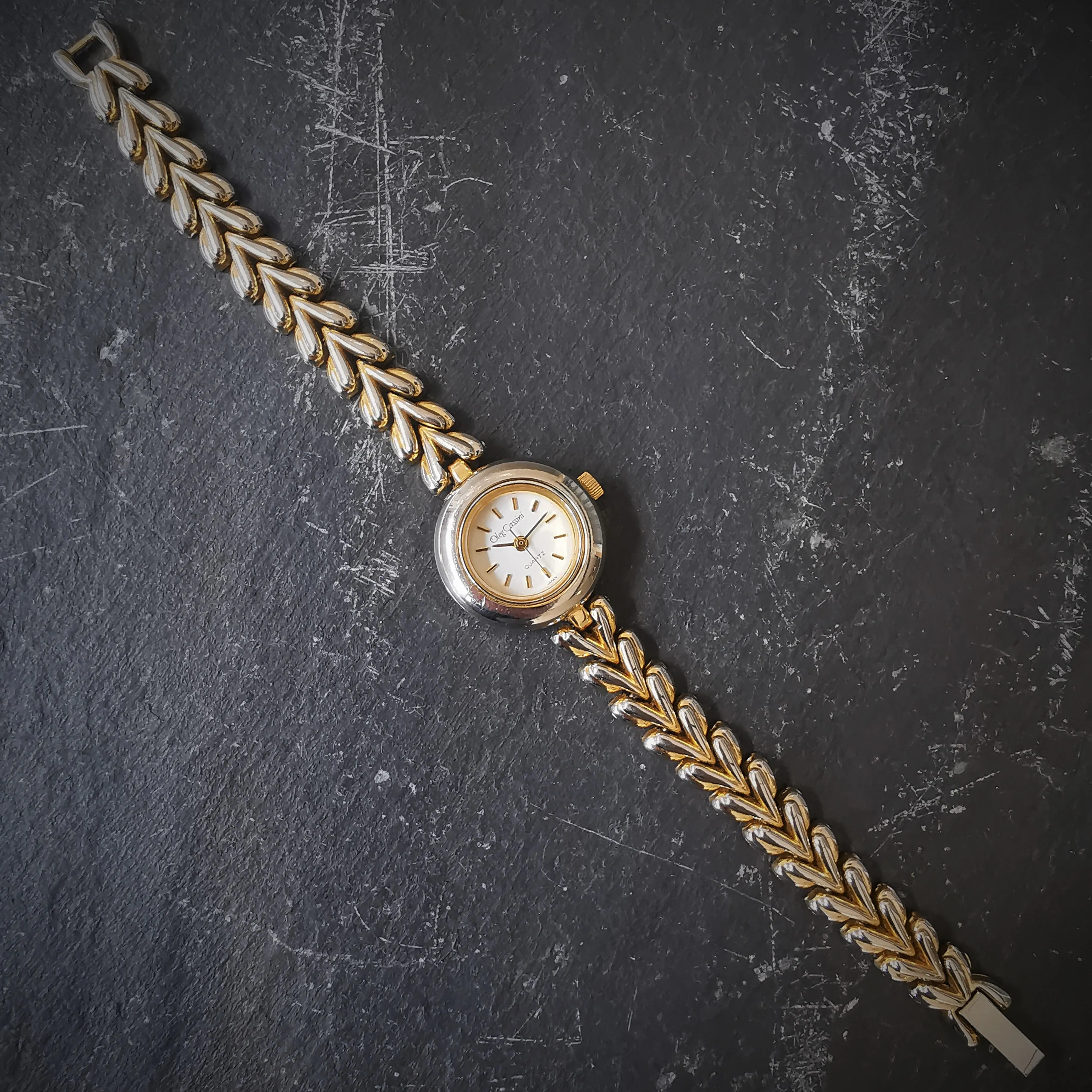 Vintage Women's Oleg Cassini Chrome And Gold Plated Quartz Watch