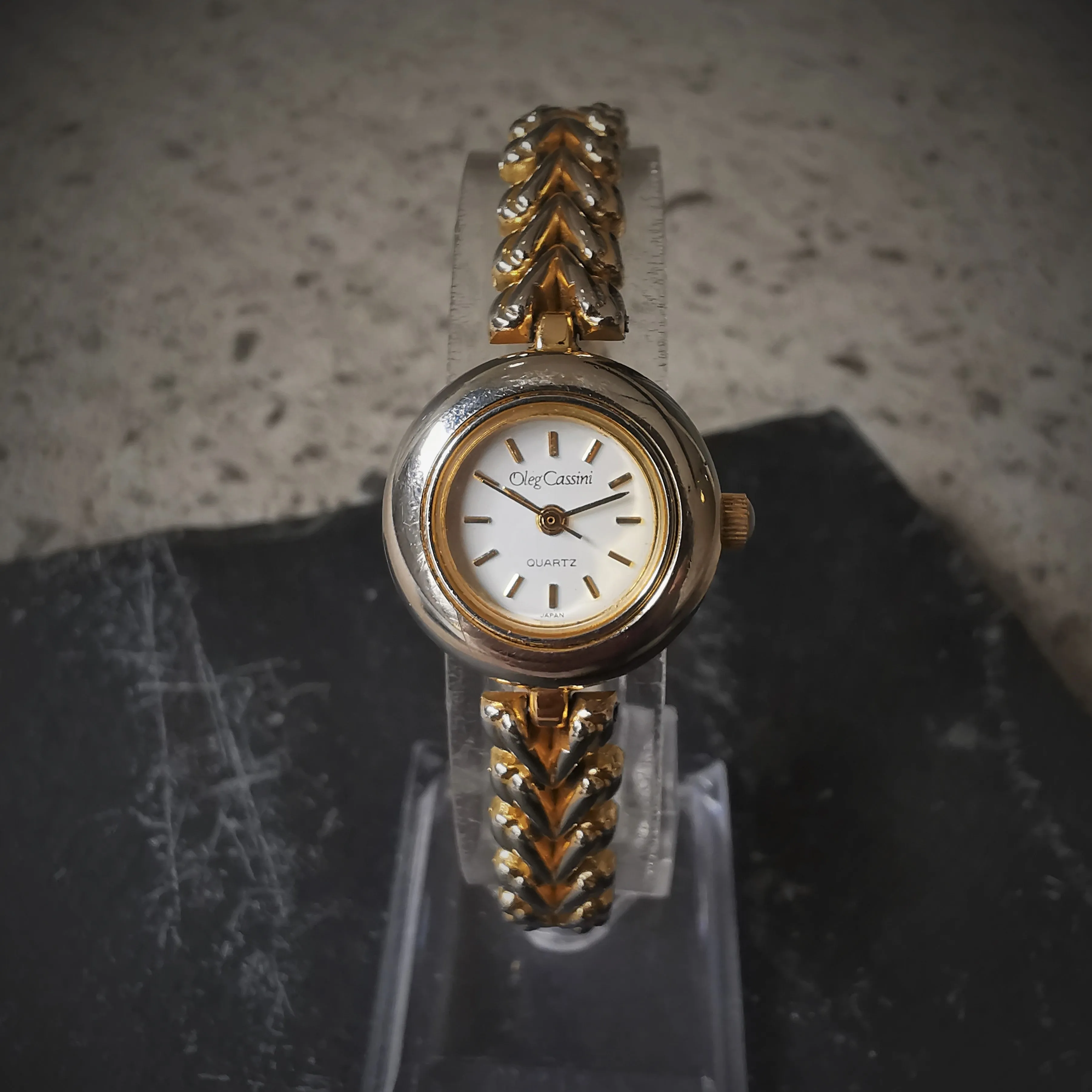 Vintage Women's Oleg Cassini Chrome And Gold Plated Quartz Watch