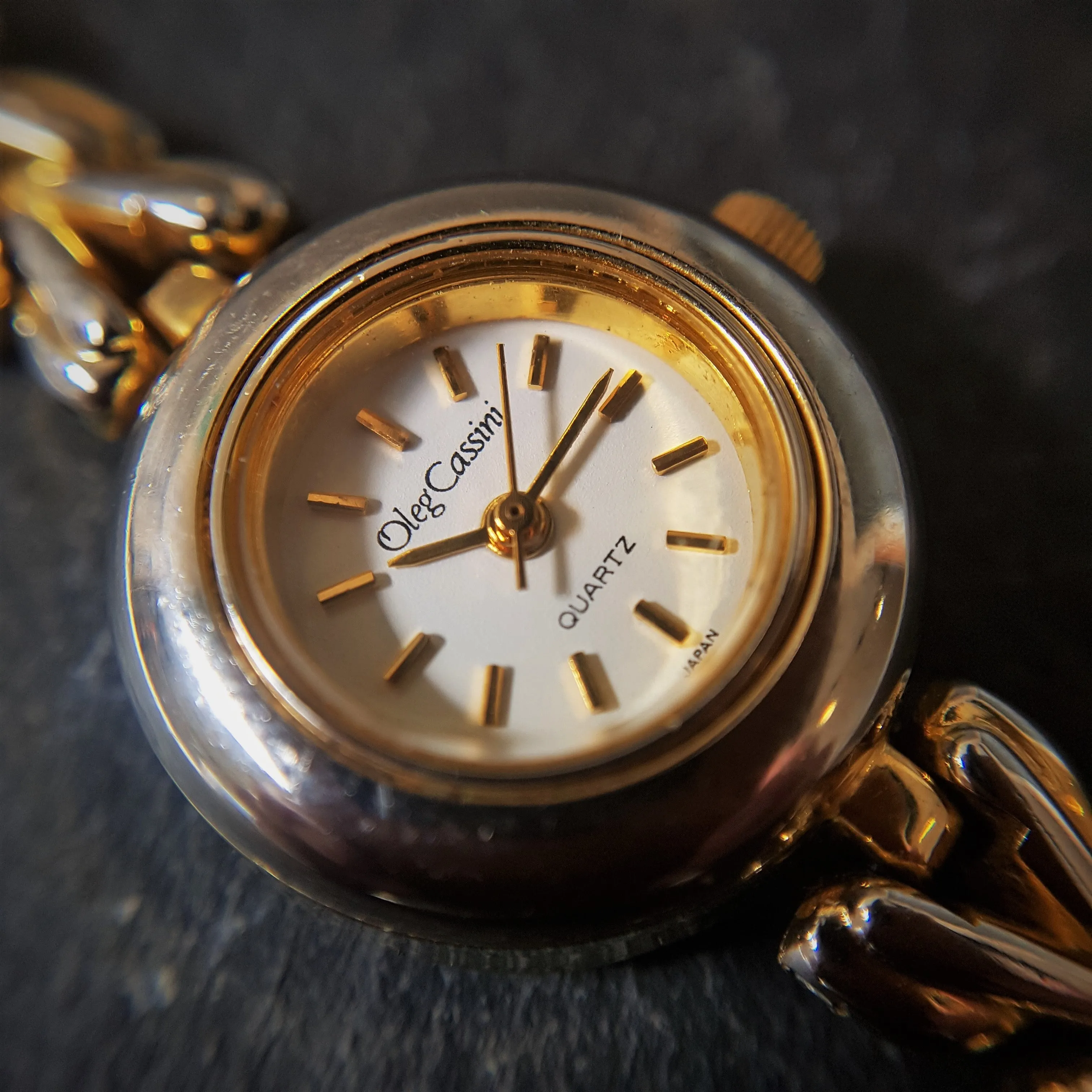 Vintage Women's Oleg Cassini Chrome And Gold Plated Quartz Watch
