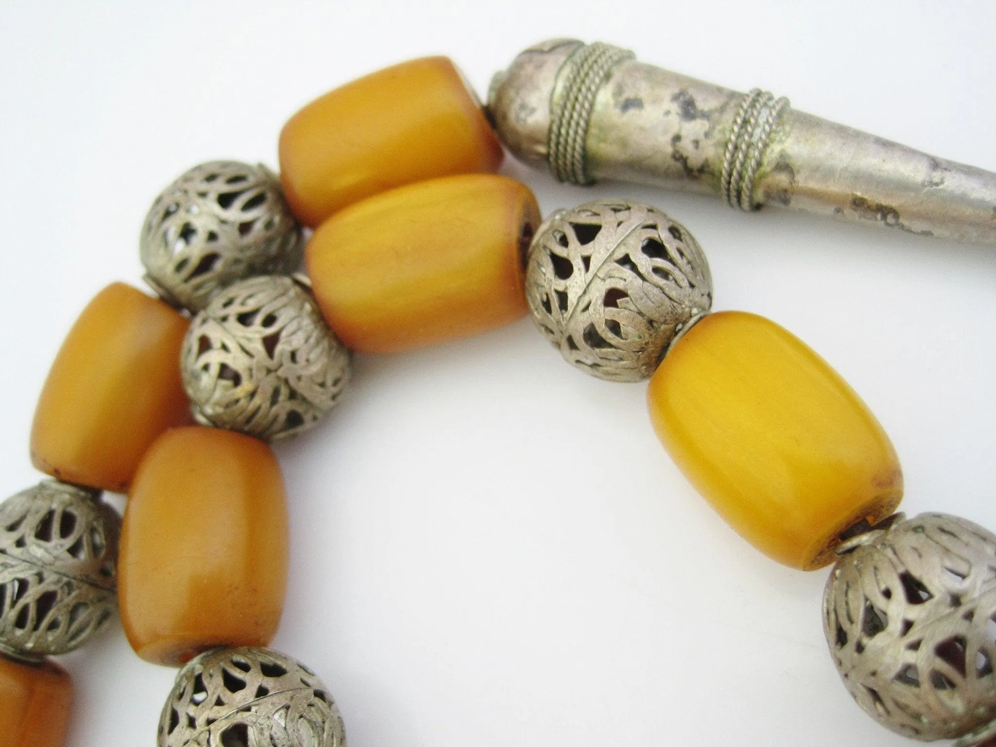 Vintage Yemeni Bakelite Necklace with Butterscotch Barrel Beads