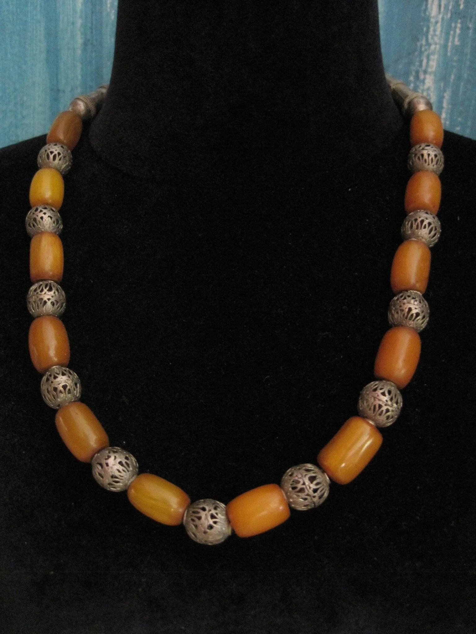 Vintage Yemeni Bakelite Necklace with Butterscotch Barrel Beads